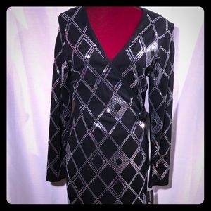 Black & Silver Sequins Crossbody Dress - S